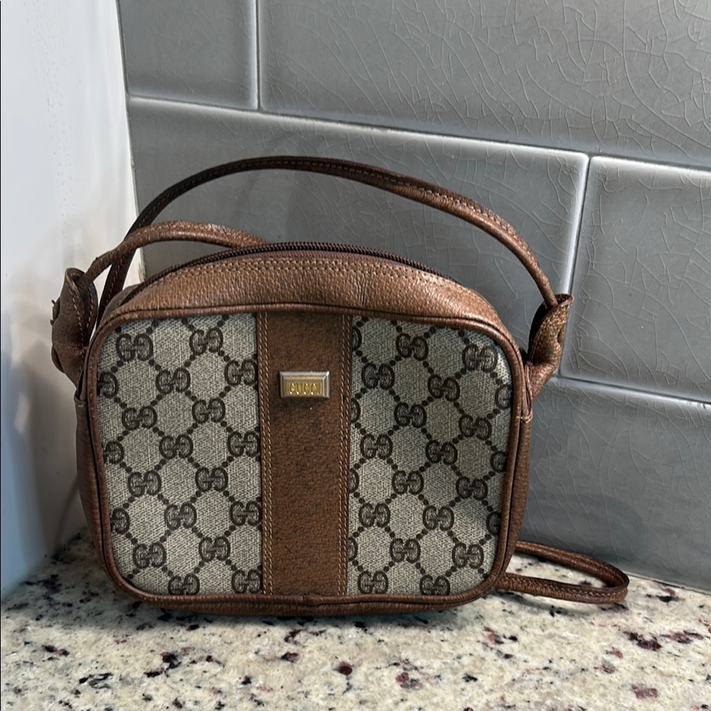 Gucci Brown and Beige GG Canvas Crossbody Bag